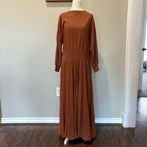 Vintage Color Me Cotton Maxi Dress – Rust Brown – Cotton – Fits Like L